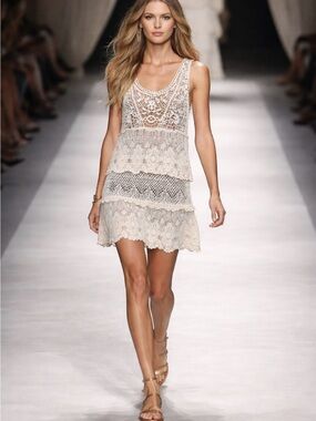 ❤️ Elegant Beige Lace Tiered Midi Dress